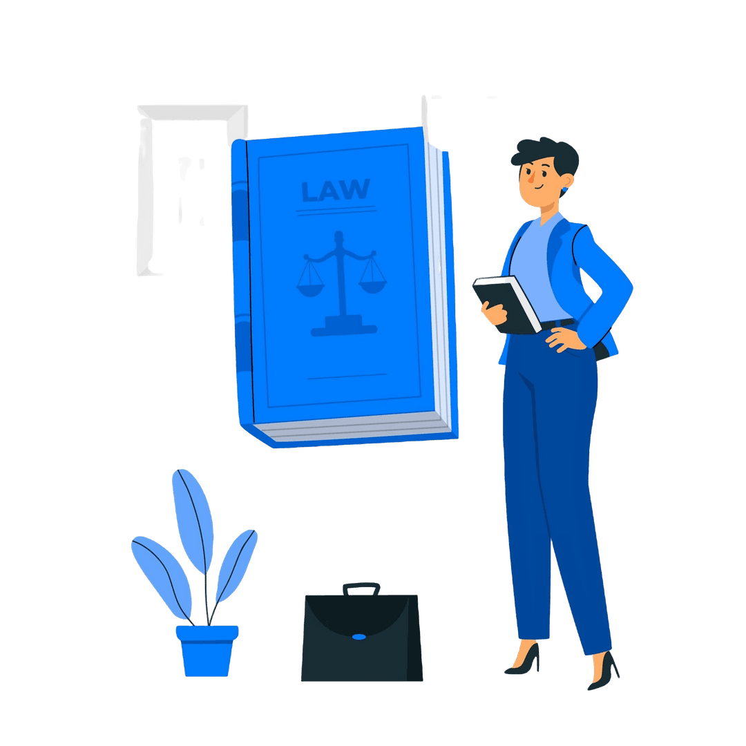 Illustration of a Kanooni Astra lawyer with a law book, representing legal services in Nepal